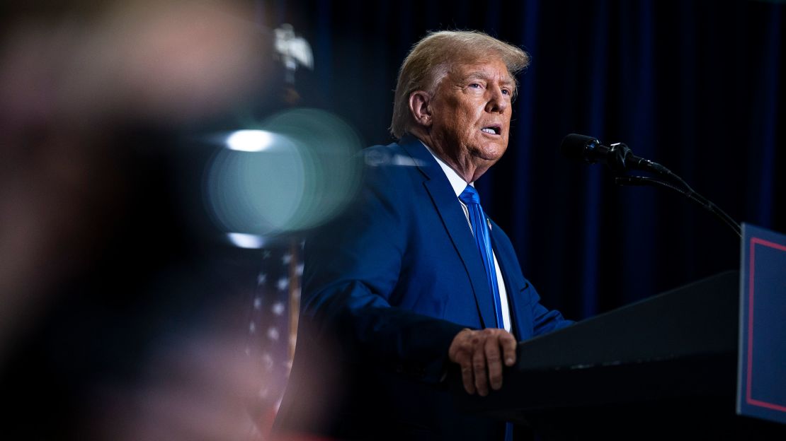 Former President Donald Trump speaks at a campaign rally on October 23, in Derry, New Hampshire.